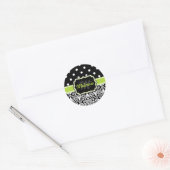 Black Green Mit Monogramm Damask Polka Dots Muster Runder Aufkleber (Umschlag)