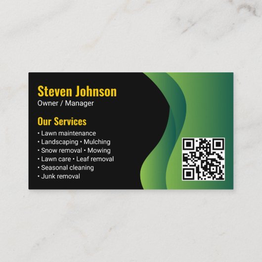 Black Green Modern Lawn Care Landscaping QR Code Visitenkarte (Rückseite)