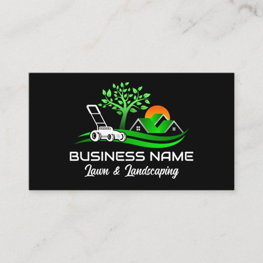 Black Green Modern Lawn Care Landscaping Visitenkarte (Vorderseite)