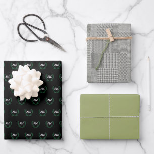 Black Green Modern Lieber Antler Mit Monogramm Geschenkpapier Set