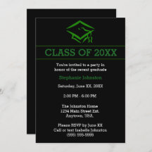 Black Green Mortarboard Simple Graduation Party