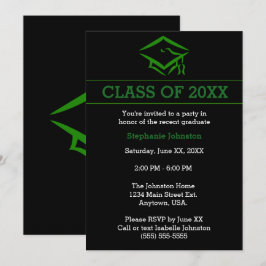 Black Green Mortarboard Simple Graduation Party Einladung