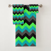 Black Green Ombre Chevrons Badetuch Set