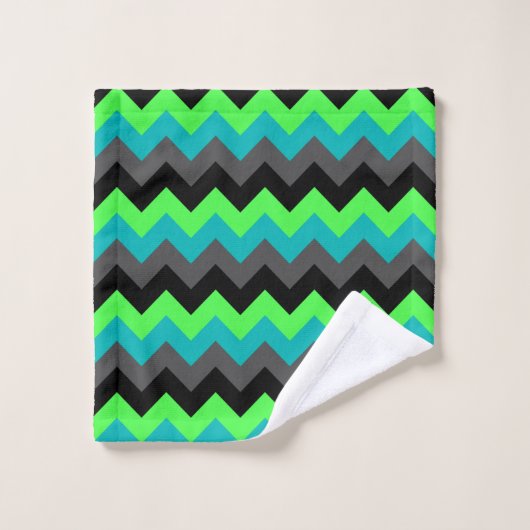 Black Green Ombre Chevrons Badetuch Set (Waschlappen)