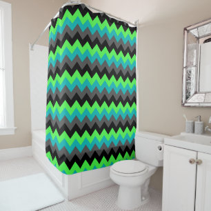 Black Green Ombre Chevrons Duschvorhang