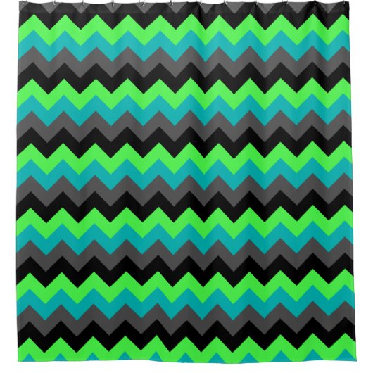 Black Green Ombre Chevrons Duschvorhang (Vorderseite)