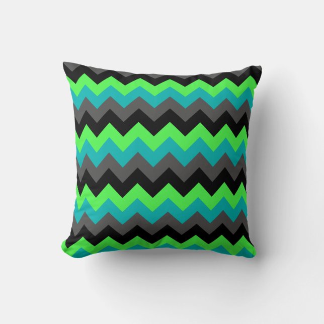 Black Green Ombre Chevrons Throw Kissen (Vorderseite)