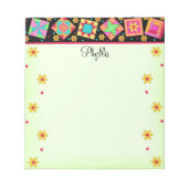 Black Green Patchwork Quilt Block Art Notizblock (Vorderseite)