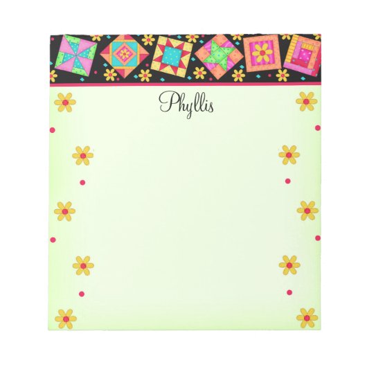 Black Green Patchwork Quilt Block Art Notizblock (Vorderseite)