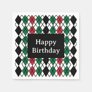 Black Green Red Raute Pattern Geburtstag Serviette