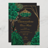 Black Green Rose Goldene Prinzessin Quinceañera Einladung (Vorne/Hinten)