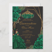 Black Green Rose Goldene Prinzessin Quinceañera Einladung (Vorderseite)