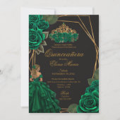 Black Green Rose Goldene Prinzessin Quinceañera Einladung (Vorderseite)