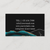 Black Green Silver Initials Agate Glam Marble Visitenkarte (Rückseite)