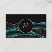 Black Green Silver Initials Agate Glam Marble Visitenkarte (Vorderseite)