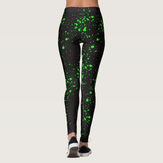 Black & Green Spritzer Toxisches Ooze Halloween Leggings (Rückseite)
