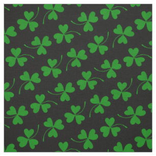 Black & Green St Patrick's Day Kleeblatt Muster Stoff