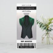 Black Green Tuxedo Birthday Ticket Einladung (Stehend Vorderseite)