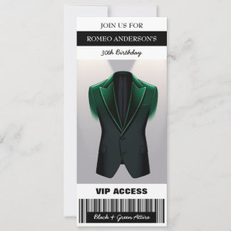 Black Green Tuxedo Birthday Ticket Einladung