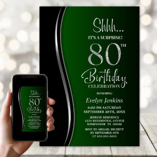 Black Green Überraschung 80. Geburtstag Einladung