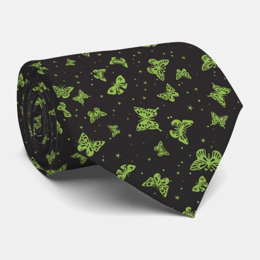 Black green vintage butterfly motif pattern krawatte (Gerollt)