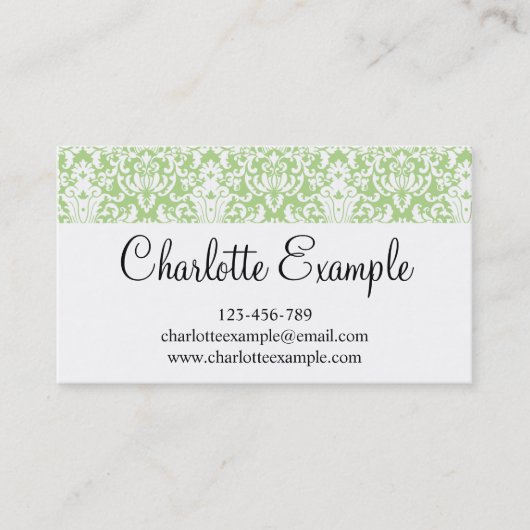 Black Green White Floral Damask Classic Visitenkarte (Vorderseite)