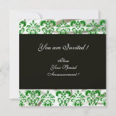BLACK GREEN WHITE SILK DAMASK MONOGRAM Champagner Einladung (Rückseite)