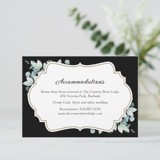 Black Greenery Eucalyptus Hotel Unterkunft Karte (Stehend Vorderseite)
