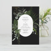 Black Greenery Forest Wedding Einladung (Stehend Vorderseite)