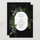 Black Greenery Forest Wedding Einladung (Vorne/Hinten)