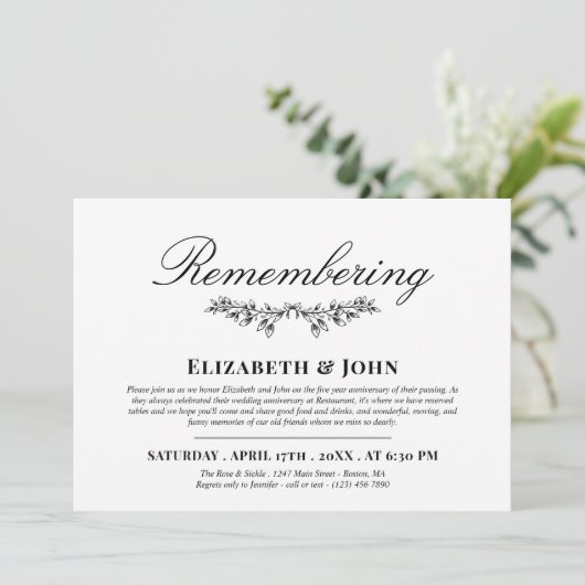 Black Greenery Gemeinsames Gedenken an den Todesta Einladung (Stehend Vorderseite)