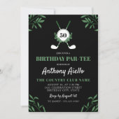 Black Greenery Golf Themed Birthday Par-Tee Einladung (Vorderseite)