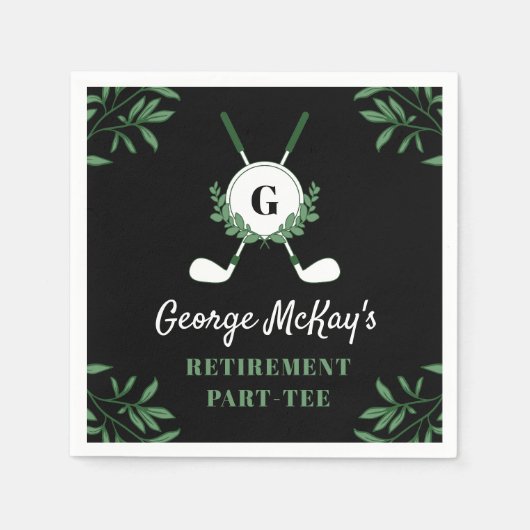 Black Greenery Golf Themed Retirement Party Serviette (Vorderseite)