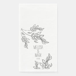 Black Greenery Hand Drawn Name Wedding Serviette