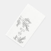 Black Greenery Hand Drawn Name Wedding Serviette (Ecke)