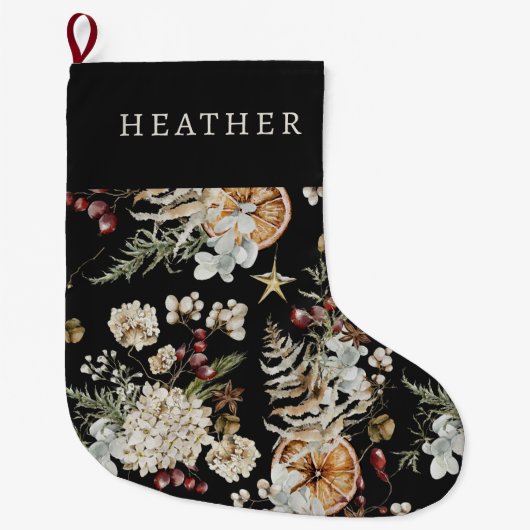 Black Greenery Weihnachts-Strumpf Großer Weihnachtsstrumpf (Vorderseite)