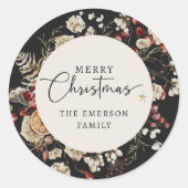 Black Greenery Weihnachtssticker Runder Aufkleber (Vorderseite)