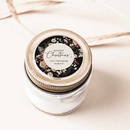 Black Greenery Weihnachtssticker Runder Aufkleber