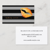 Black & Grey Chic Gold Lips - Makeup Artist Visitenkarte (Vorne/Hinten)