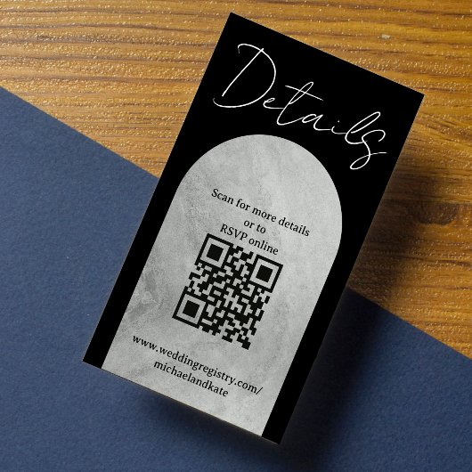 Black & Grey Gothic Headstone Arch Wedding Details Begleitkarte