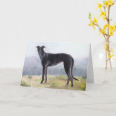 Black Greyhound Stehend Dog Art Grußkarte Karte (Gelbe Blume)