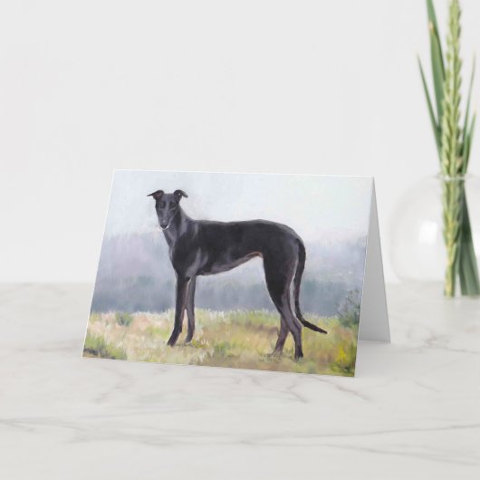 Black Greyhound Stehend Dog Art Grußkarte Karte (Vorderseite)