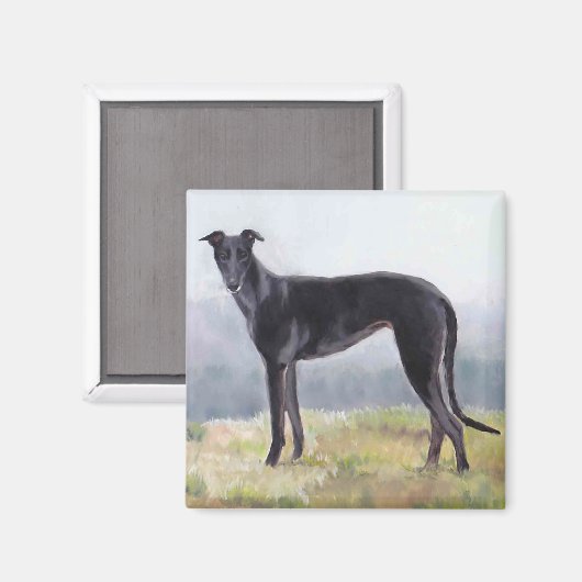 Black Greyhound Stehend Dog Art Magnet (Vorderseite/Rückseite)