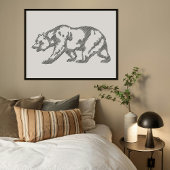 Black Grizzly Bear Animal Line Art Print Poster