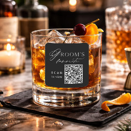 Black Groom’s Favorite QR Code Wedding Drink Quadratischer Aufkleber
