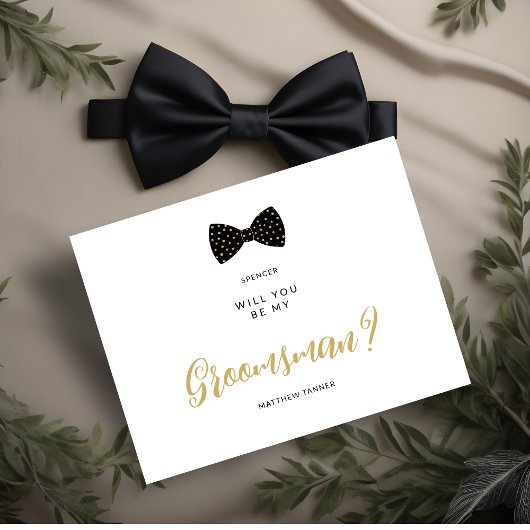 Black Groomsman Vintage Bow Wedding Proposal Postkarte