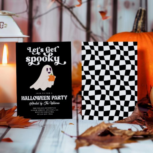 Black Groovy Ghost Let's Get Spooky Halloween Einladung