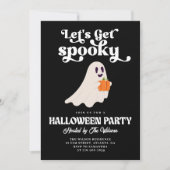 Black Groovy Ghost Let's Get Spooky Halloween Einladung (Vorderseite)