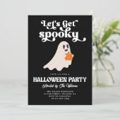 Black Groovy Ghost Let's Get Spooky Halloween Einladung (Stehend Vorderseite)