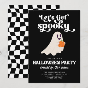 Black Groovy Ghost Let's Get Spooky Halloween Einladung